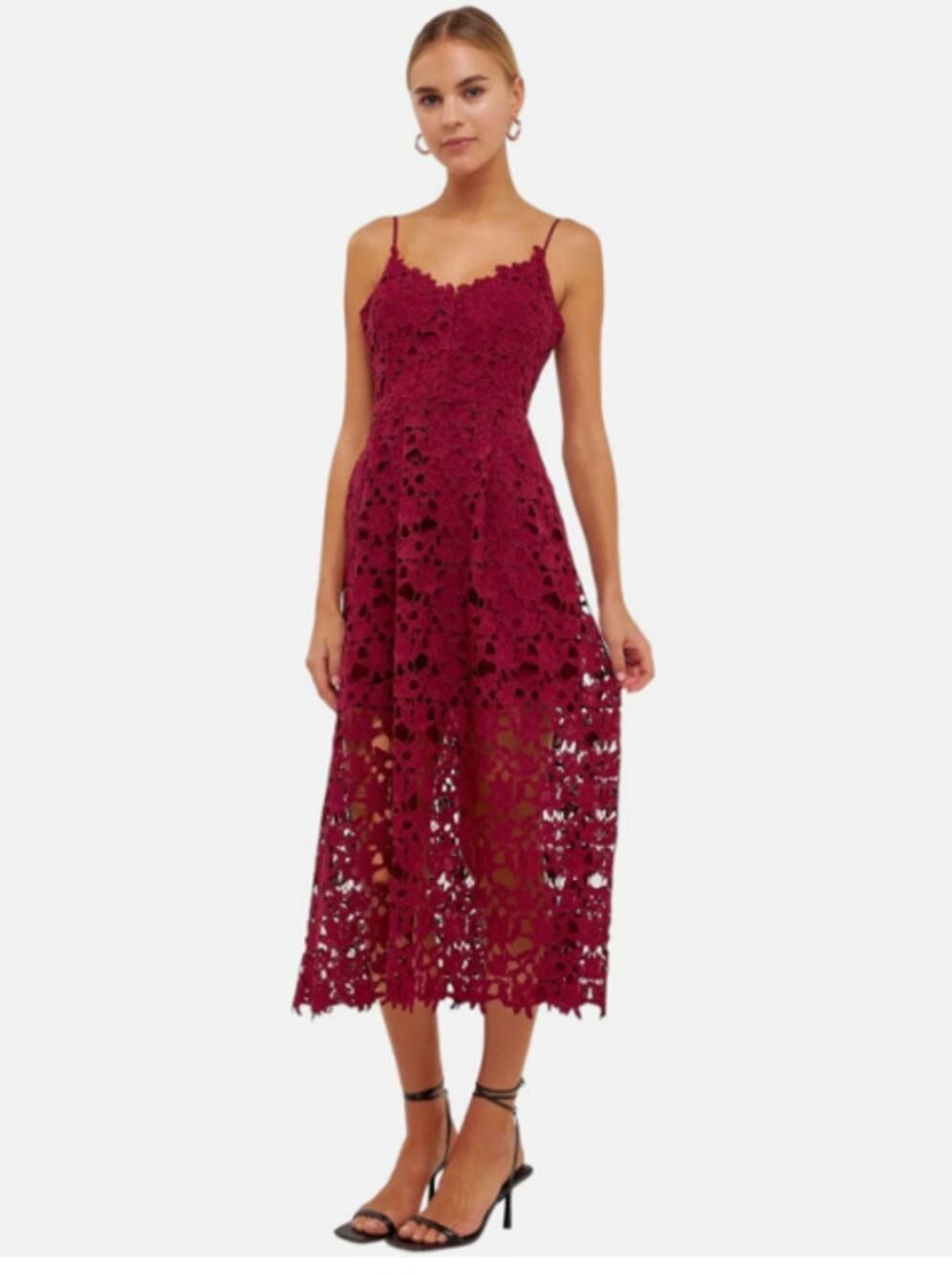 NEW ASTR Women's Sleeveless Lace A-Line Midi Dress Berry Red Size XXL ($98)